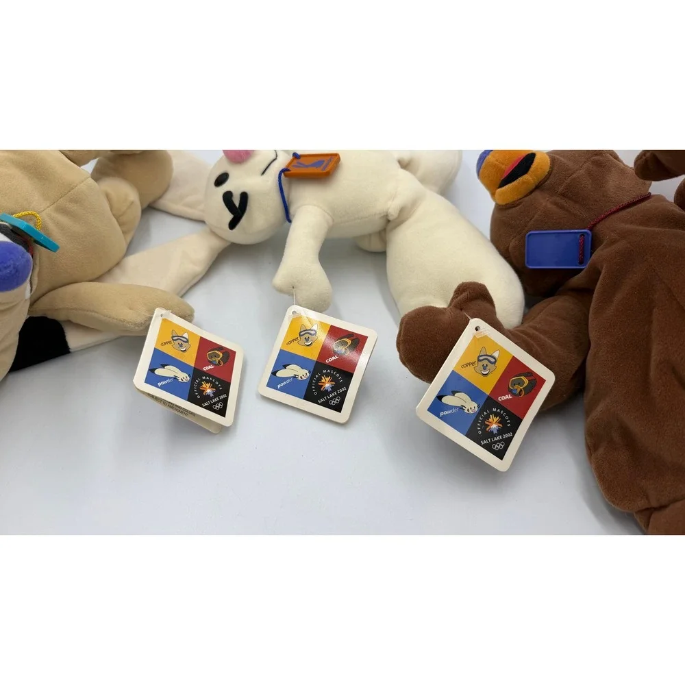 Tyco Salt Lake City 2002 Olympic Mascot Plush Set Powder Copper Coal NWT Vintage
